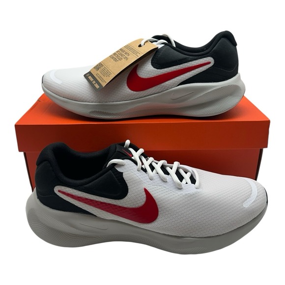 Nike Revolution 7 Running Shoes Mens Sz 10.5 White/Fire Red Sneakers‎ FB2207-102